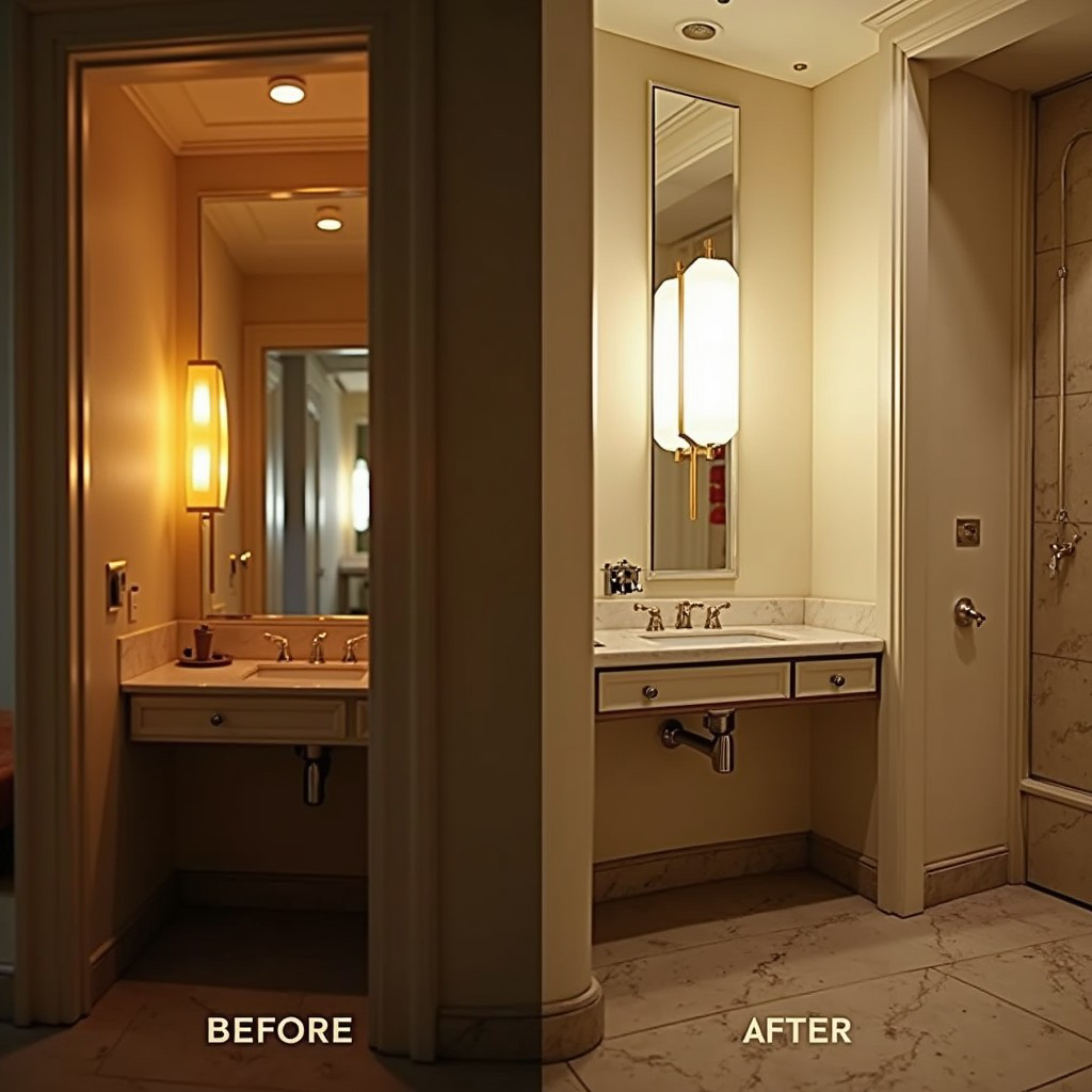 Before and after comparison of a sparkling clean bathroom vanity by Simplicity Services in Las Vegas, NV