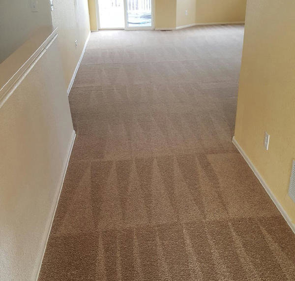 Before and after view of a bedroom carpet cleaned by EE Cleaning and Restoration in Colorado Springs, CO.