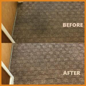 A before and after comparison of a carpeted floor, showing effective cleaning results by 360clean in North Charleston, SC