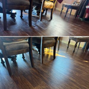 Before and after comparison of a dirty and then sparkling clean dining room floor by Cleaning Quality in Sturgis, SD