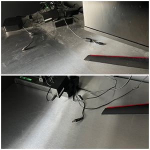 Before and after comparison of a dusty desk area cleaned by Our Clean Dream in Cedar Rapids, IA.