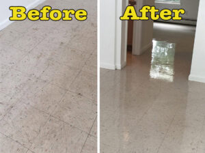 Before and after comparison of a sparkling clean floor by Jones & Jones Residential Cleaning Company, LLC in Cincinnati, OH.