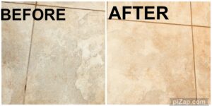 Before and after comparison of professional floor grout cleaning by Maximo Cleaning in Lexington, KY.
