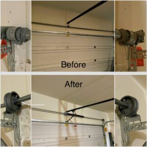 A before and after comparison showing the successful repair and replacement of garage door springs and cables by American Veteran Garage Door Repair Henderson, NV.