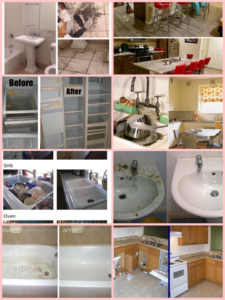 A collage of before and after photos showing various house cleaning tasks performed by Magic Maids in Bremen, AL.