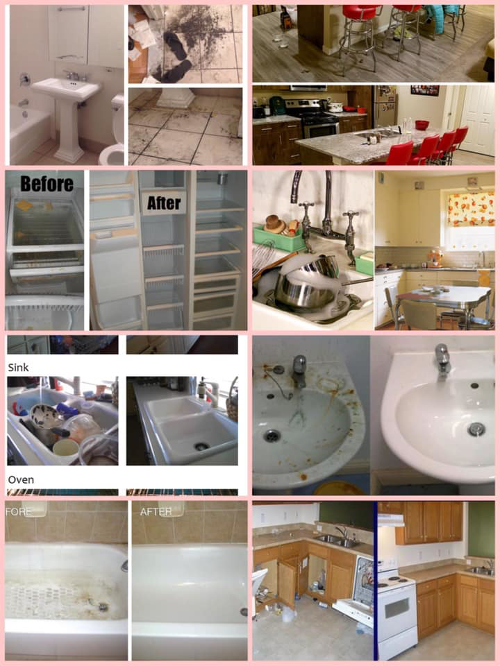 A collage of before and after photos showing various house cleaning tasks performed by Magic Maids in Bremen, AL.