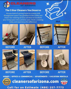 Before and after photos showcasing impressive house cleaning results by Cleaners of Arizona in Chandler, AZ.
