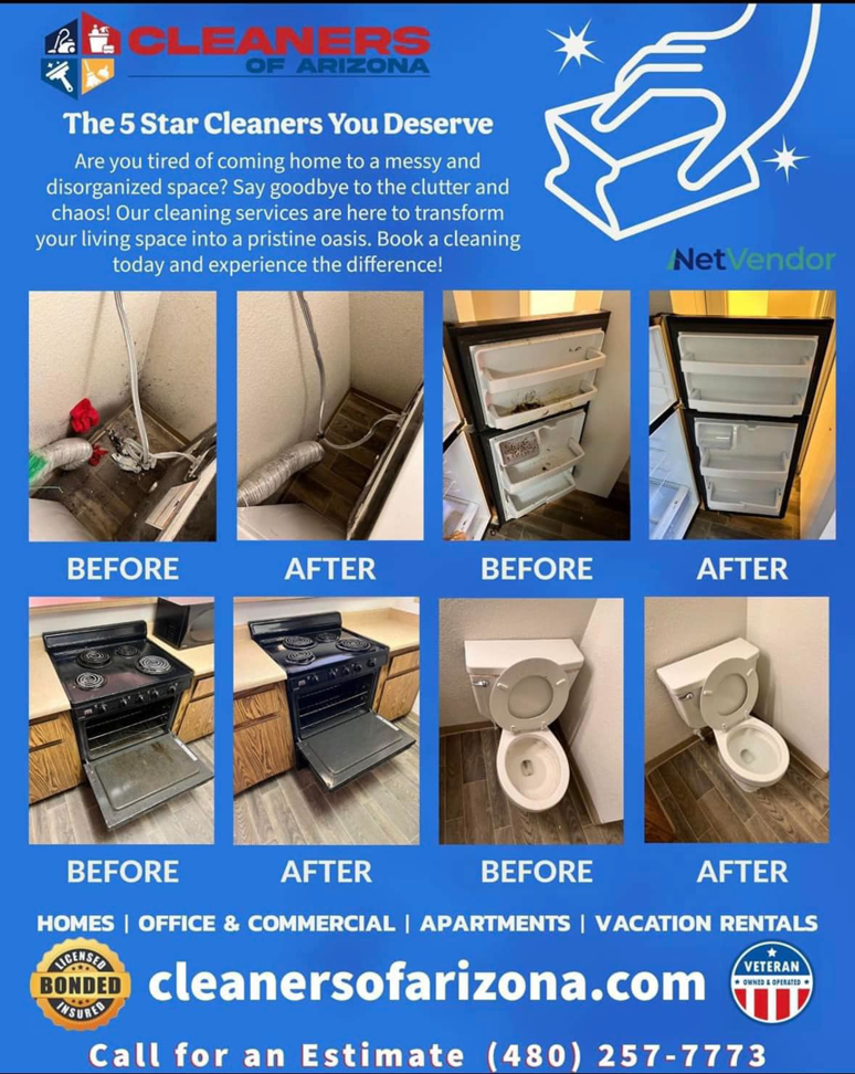 Before and after photos showcasing impressive house cleaning results by Cleaners of Arizona in Chandler, AZ.
