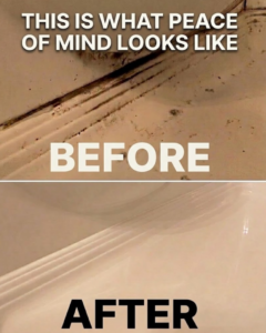 Before and after comparison of mold and grime remediation in a shower by Superior Contract Cleaning in Lafayette, LA.