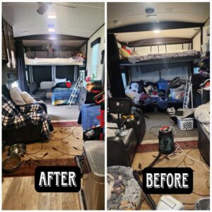 Before and after comparison of a thoroughly cleaned RV interior by Perfectly Maid in Spokane, WA.