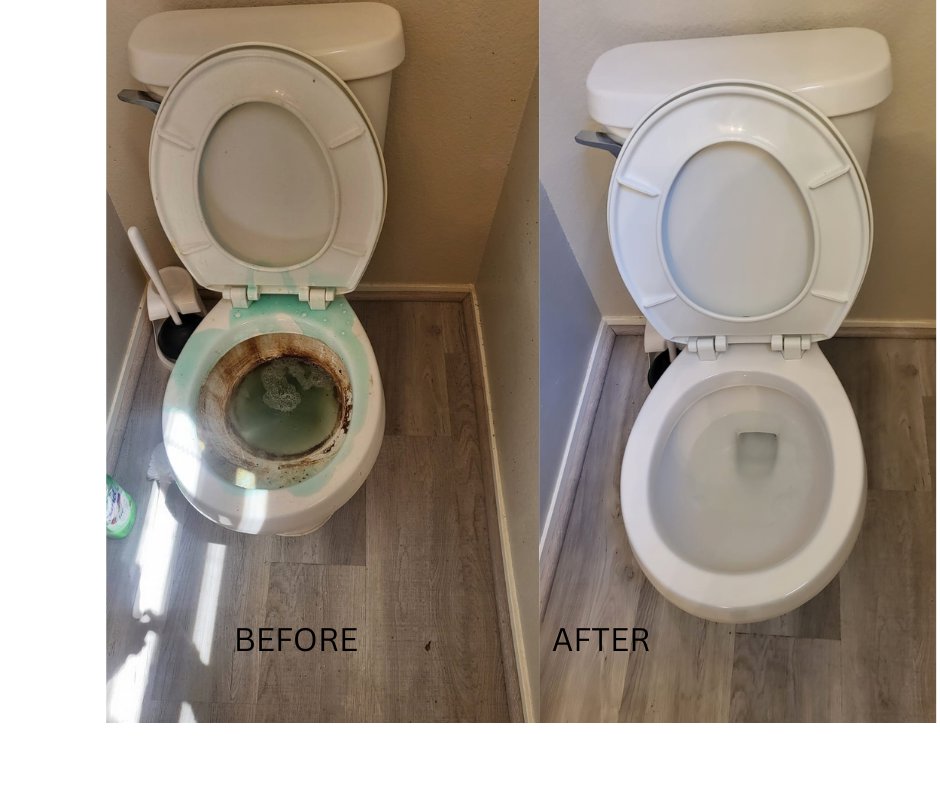 Before and after view of a thoroughly cleaned toilet by Las Vegas Janitorial Services in Las Vegas, NV