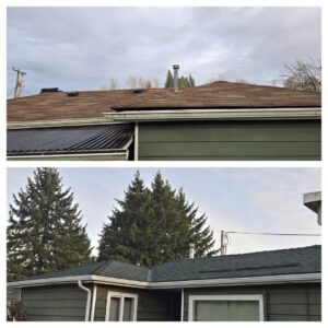 Before and after view of a home's siding replacement by High Performance Homes in Vancouver, WA