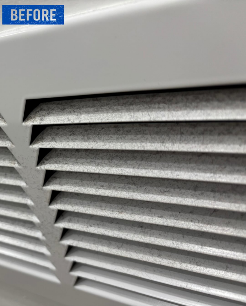 A close-up of a dirty air vent before cleaning by Top Tier Philly in Philadelphia, PA.
