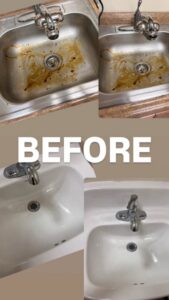 Before shots of dirty kitchen and bathroom sinks, illustrating the need for professional cleaning from Nichelle's touch housekeeping LLC in Detroit, MI.