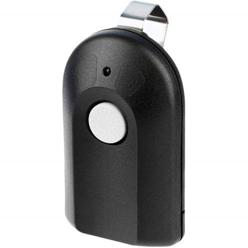 A black garage door remote control offered by Frontier Garage Door in Anchorage, AK.