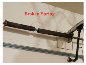 A broken garage door spring needing repair at Frontier Garage Door in Anchorage, AK.