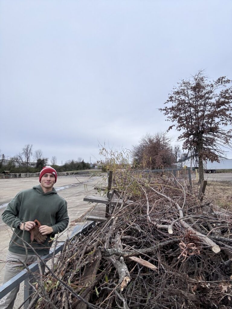 A large pile of brush and branches ready for removal by All in- Landscaping and Power-washing in Fayetteville, AR.