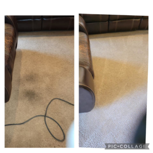 Before and after photos of carpet stain removal by Leo's Cleaners in Laredo, TX