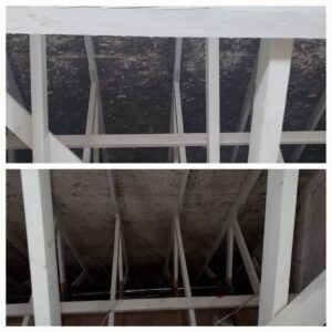 Before and after ceiling mold or water stain cleanup by Brothers Restoration, a water damage specialist in Post Falls, ID.