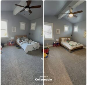 Before and after cleaning and tidying of a child's bedroom by DG Cleaning Solutions in Sacramento, CA.