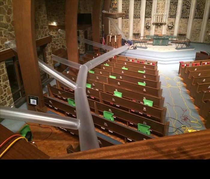 A church sanctuary undergoing extensive water damage drying with specialized equipment by SERVPRO of Newark in Wilmington, DE