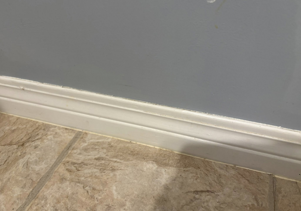 A sparkling clean baseboard and floor after professional cleaning by Sprinkled Clean in Bangor, ME.