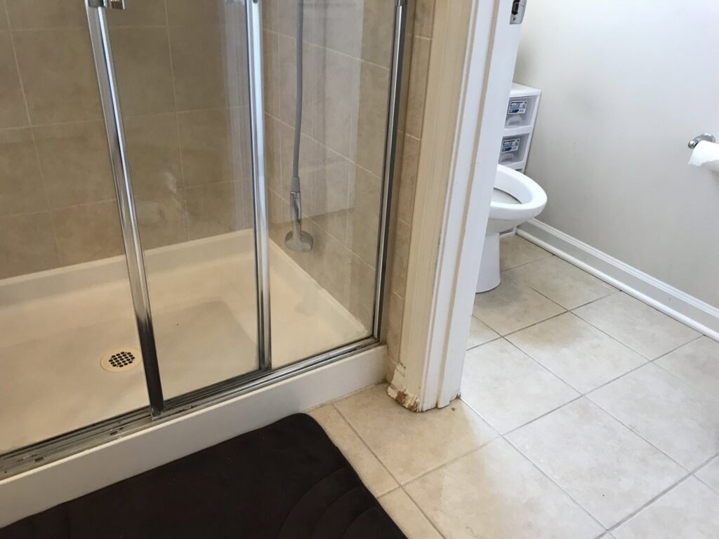 A clean bathroom showing a sparkling shower and toilet area, cleaned by West & Co Cleaning Services in Laurel, MD