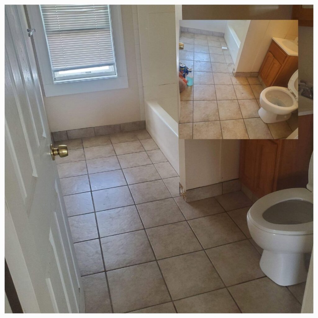A clean bathroom featuring a tiled floor and toilet, reflecting the quality of Make It Shine in Worcester, MA