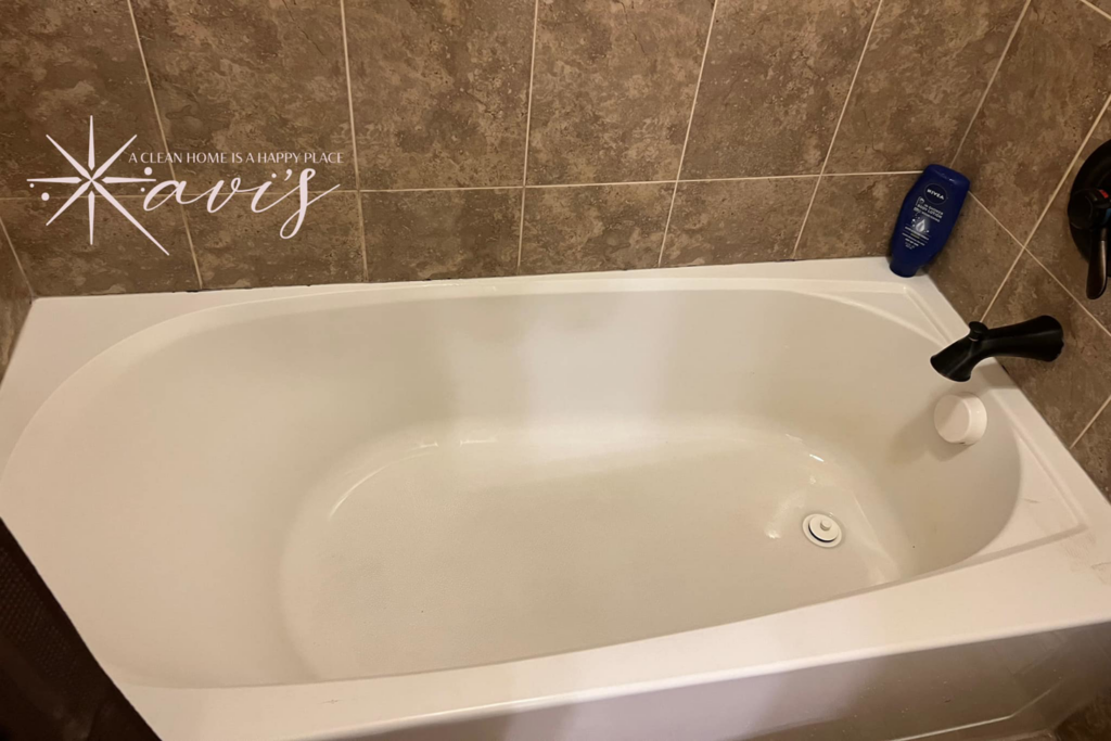 A sparkling clean bathtub after professional cleaning by Xavi's Cleaning Services in Columbus, OH.