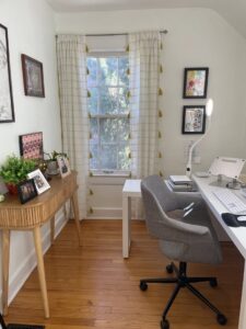 A neat and organized home office space with a desk and chair, reflecting the professional house cleaning by Cleans by Roseileen LLC in Louisville, KY.