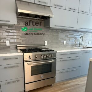 A sparkling clean kitchen after staging cleaning by Leal Home Cleaning in San Francisco, CA.