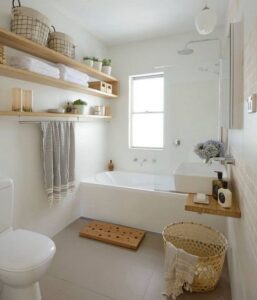 A clean and organized modern bathroom, showcasing the results of house cleaning by Cleaning with Lisseth in Madison, WI.