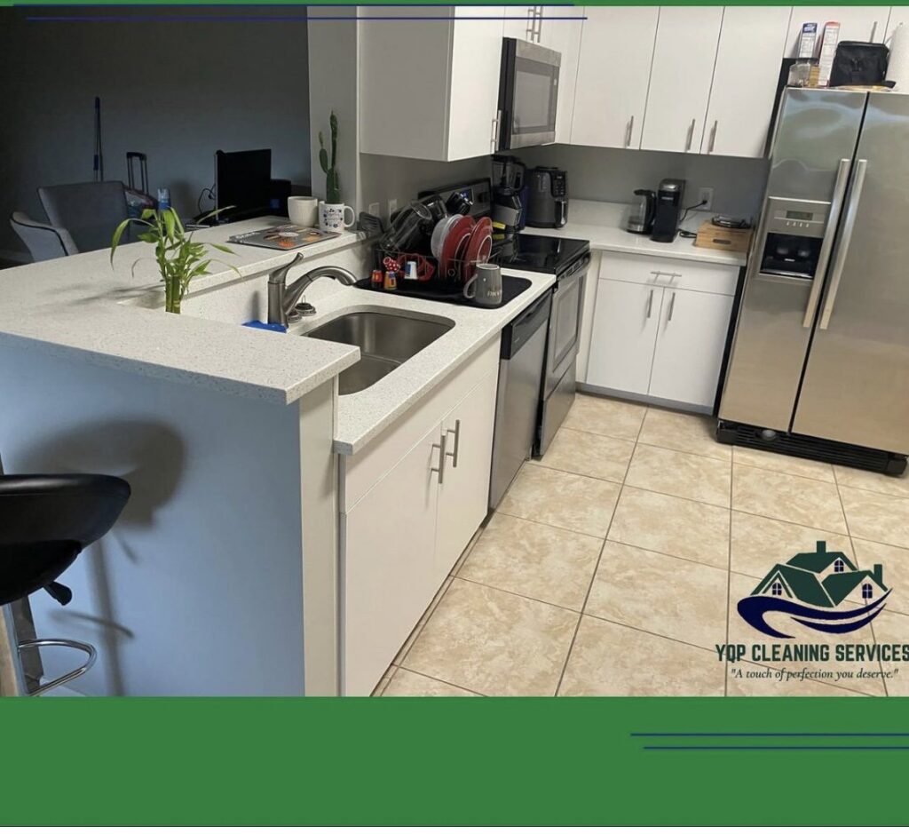 A sparkling clean modern kitchen, showcasing the quality results of YQP Cleaning Services in Miami, FL.
