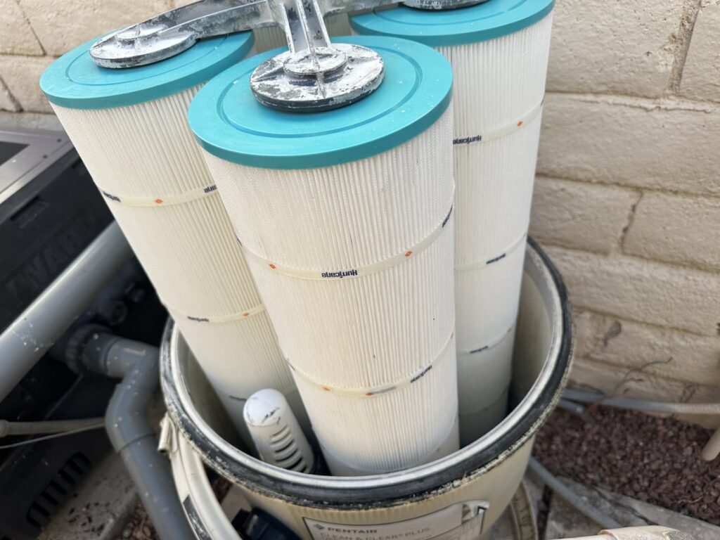 Clean pool filter cartridges ready for installation, ensuring clear water for clients of Overflow Poolz LLC in Las Vegas, NV.