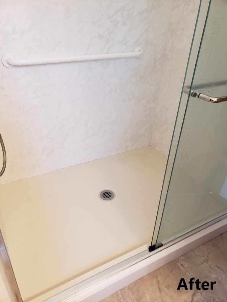 A sparkling clean shower stall after service by ADW Cleaning LLC in Springfield, OR.