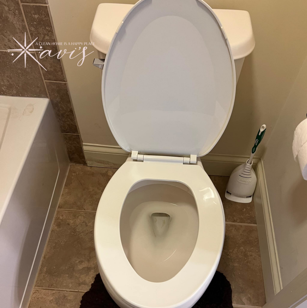 A thoroughly cleaned toilet after service by Xavi's Cleaning Services in Columbus, OH.