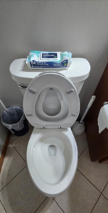 A freshly cleaned toilet in a bathroom, showcasing the meticulous work of Spotless by Sam LLC in Green Bay, WI.