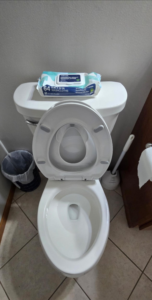 A freshly cleaned toilet in a bathroom, showcasing the meticulous work of Spotless by Sam LLC in Green Bay, WI.