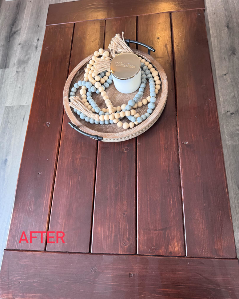 A polished wooden coffee table after house cleaning by J&J clean services in Pittsburgh, PA.