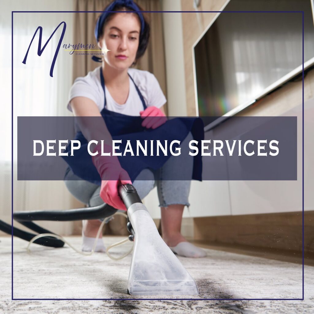 A cleaner performing deep cleaning on a carpet with a professional machine, provided by Marymen Cleaning Services in Las Vegas, NV.