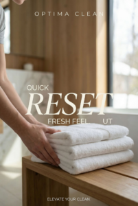 An Optima Clean house cleaner neatly folding fresh white towels in a bathroom in Ogden, UT