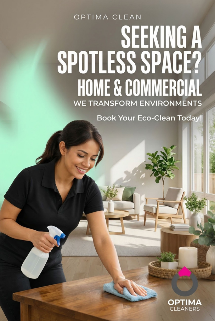 An Optima Clean house cleaner wiping down a wooden coffee table in a living room in Ogden, UT