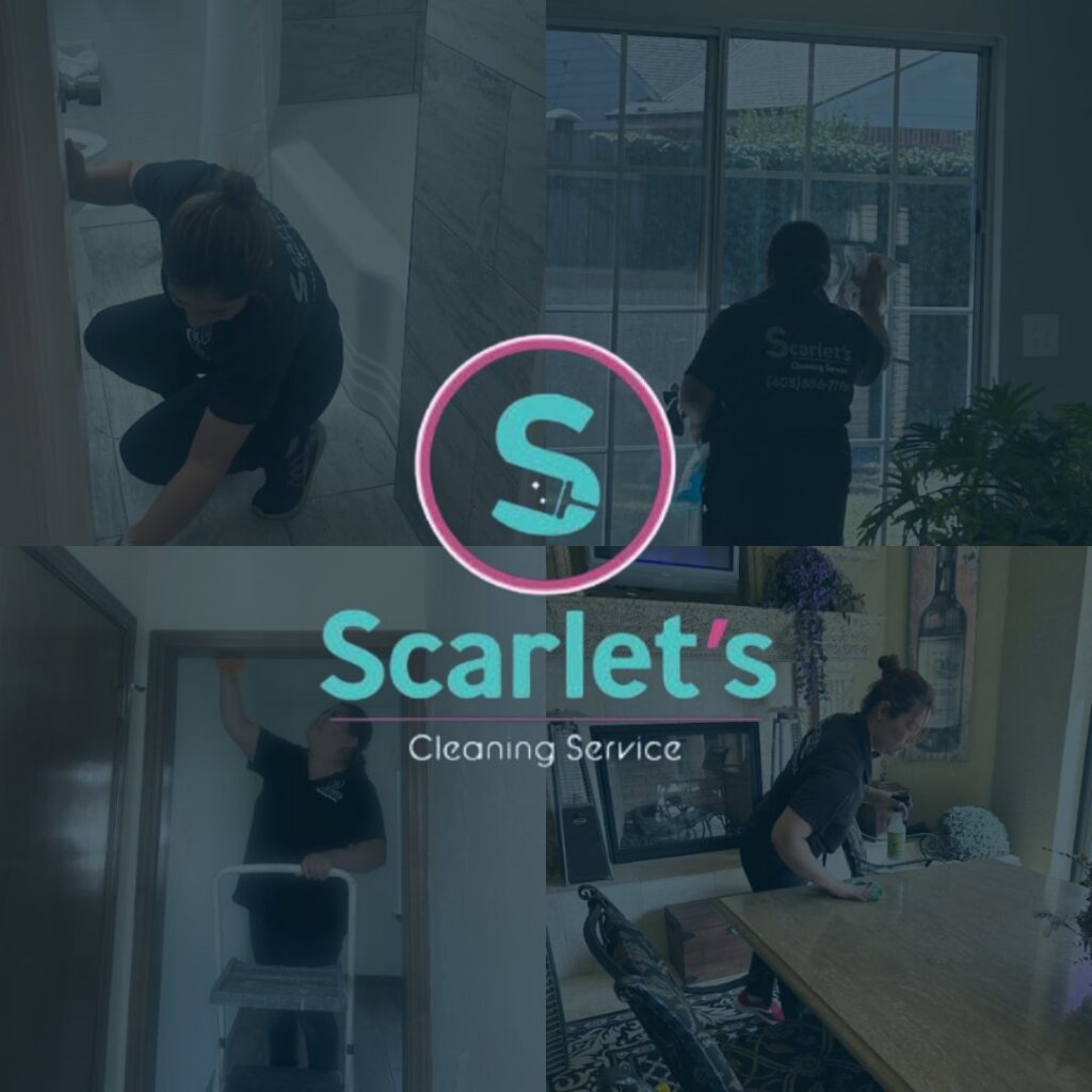 Cleaners wiping a floor, window, door frame, and table for Scarlet Cleaning Service LLC in Bronx, NY