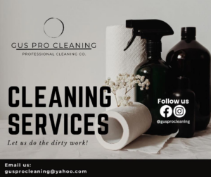 Cleaning supplies including spray bottles and paper towels, representing Gus Pro Cleaning services in Columbus, OH.