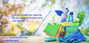 A collection of essential cleaning supplies for house cleaning services by K & L Cleaning Services in Pelzer, SC.
