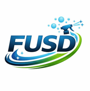 Cleaning supplies including a mop, bucket, spray bottle, and gloves, ready for service by FUSD Business Arrangements in Hastings, NE.