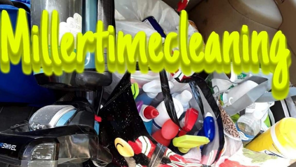 A collection of cleaning supplies and a vacuum cleaner, ready for a house cleaning job by Miller time cleaning LLC in Fairbanks, AK.
