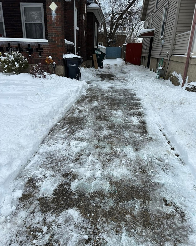 A residential walkway completely cleared of snow by No Excuses Cleaning and Building Services LLC in Cincinnati, OH.