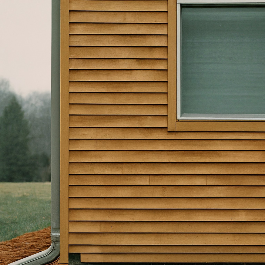A close-up view of a house exterior with natural horizontal wood siding, provided by Jonesboro Siding, Window & Door in Jonesboro, AR.