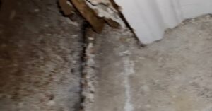 Close-up of severely water damaged wall material requiring repair by Risk Free Serv Water Damage Repair San Diego, CA